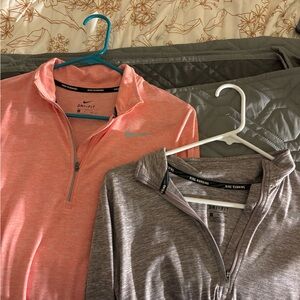 Nike Dri-Fit Coral and Taupe Quarter-Zip Tops